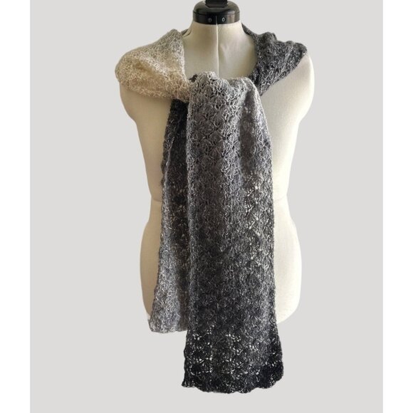 Handmade Women's Crochet Gradient Gray Scarf Soft & Cozy Winter Accessory - Picture 2 of 4